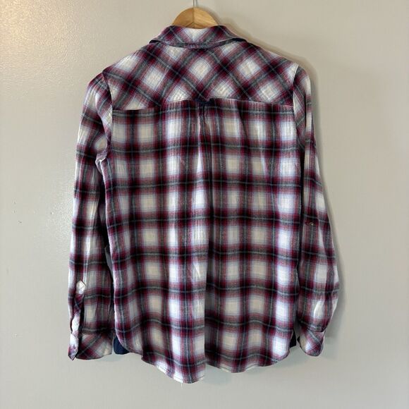Kut From The Cloth Womens Plaid Button Up Top Maroon Long Sleeve Snaps S… - Picture 5 of 7